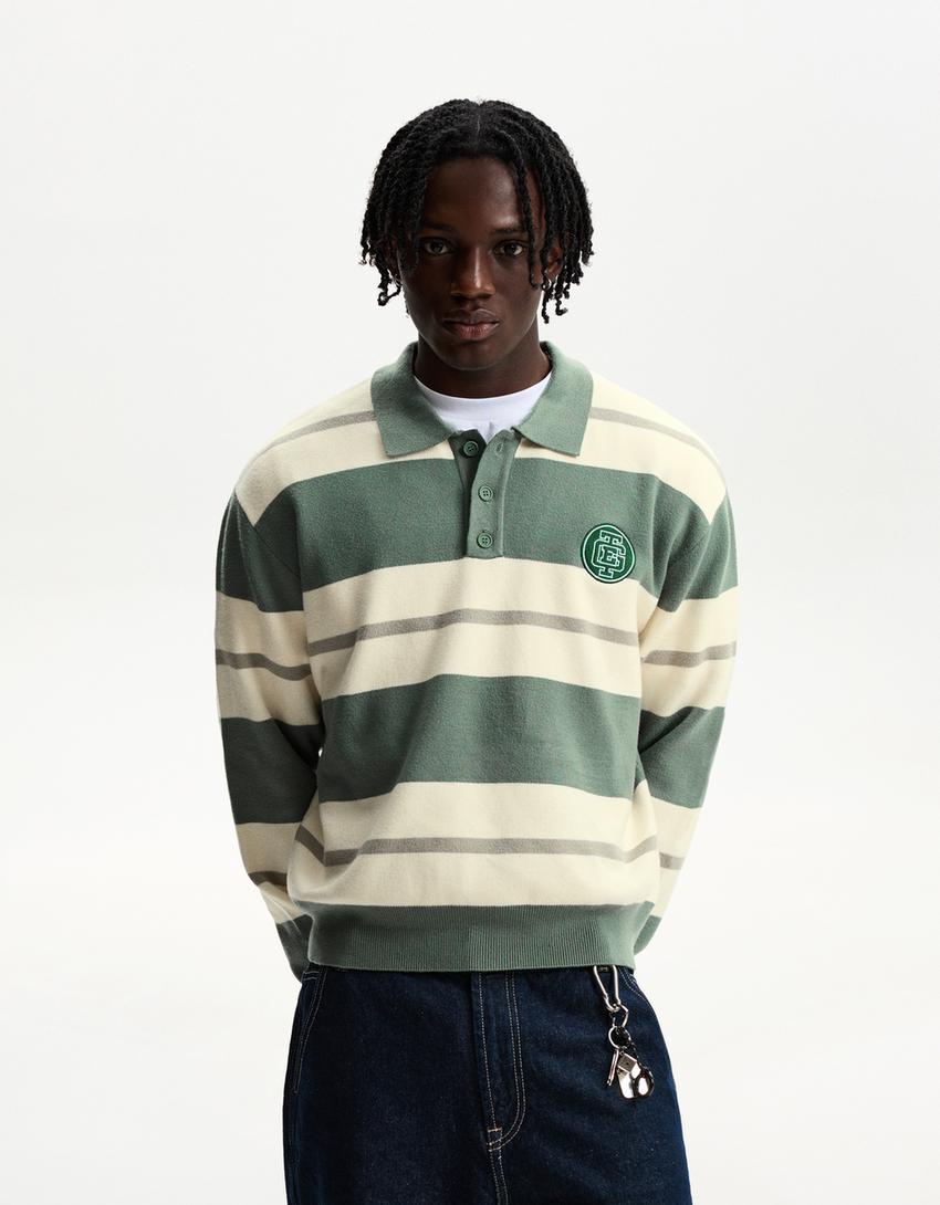  Striped polo collar sweater