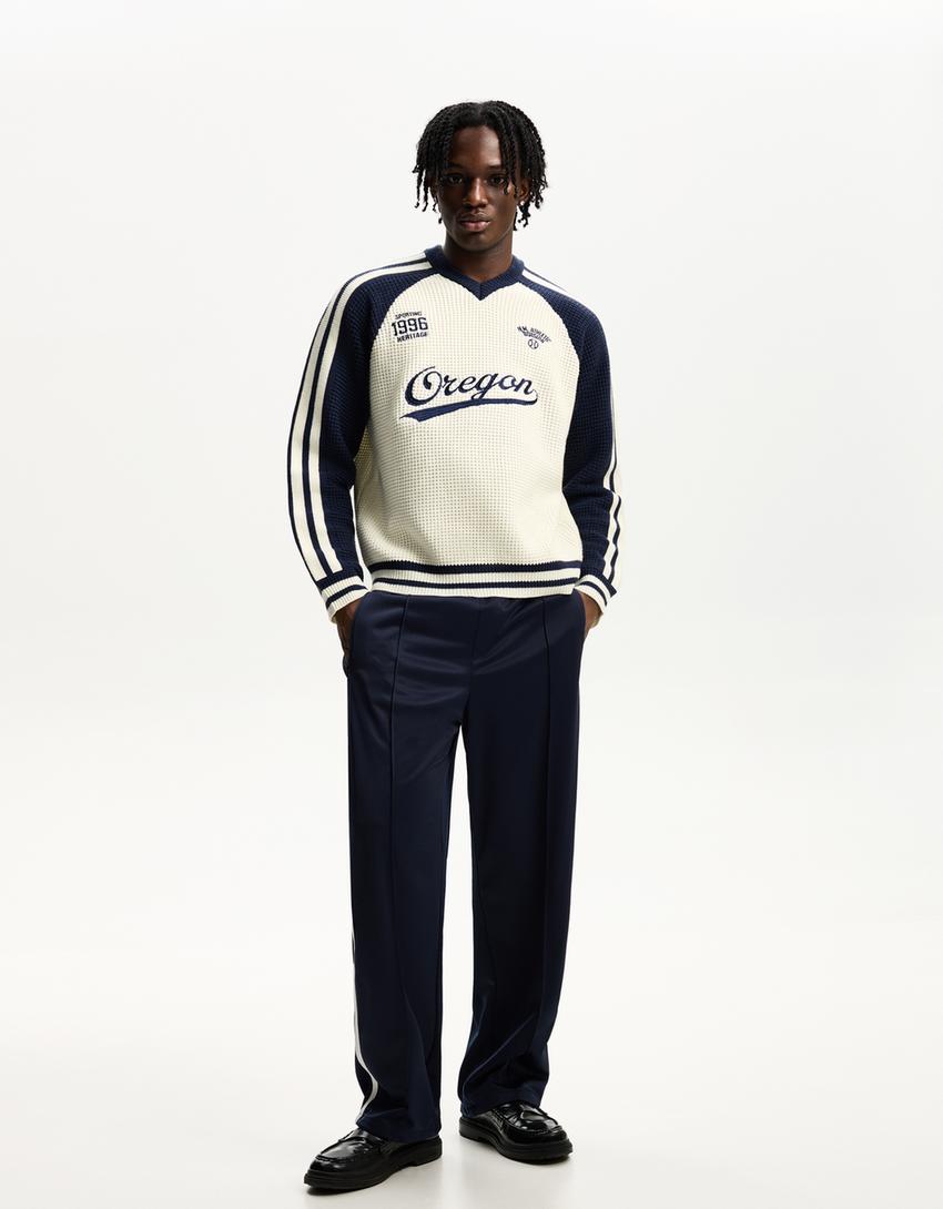  Retro sports patterned textured sweater 