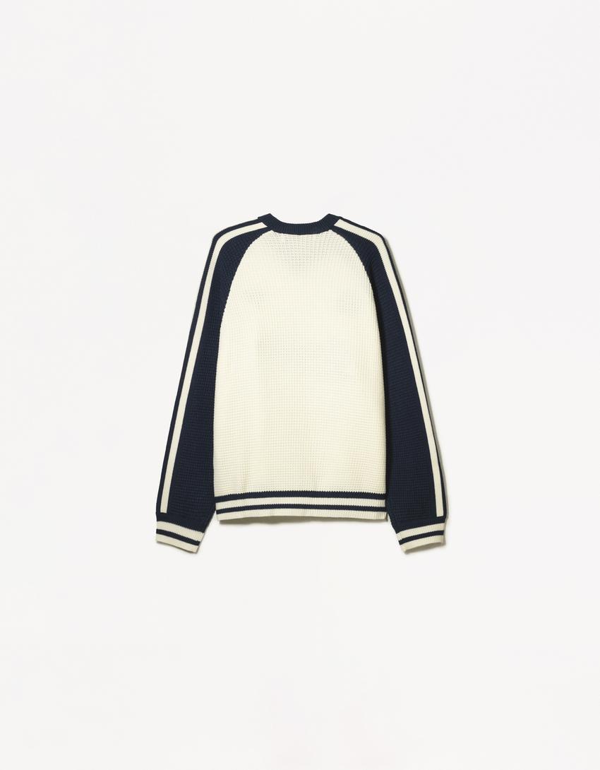  Retro sports patterned textured sweater 