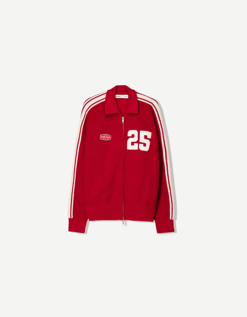 Retro jacket with patch and zipper