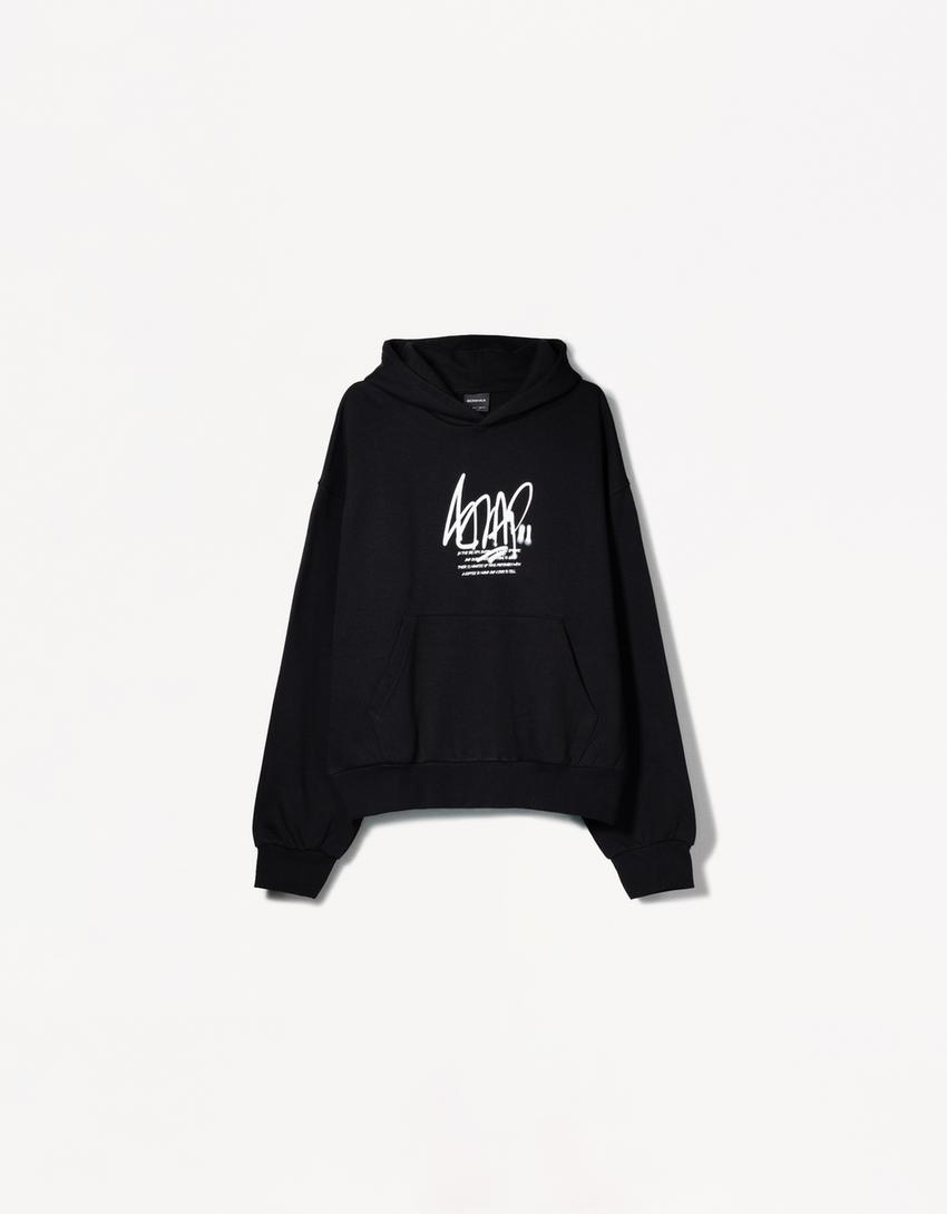  Printed Square Cut Hooded Sweatshirt 
