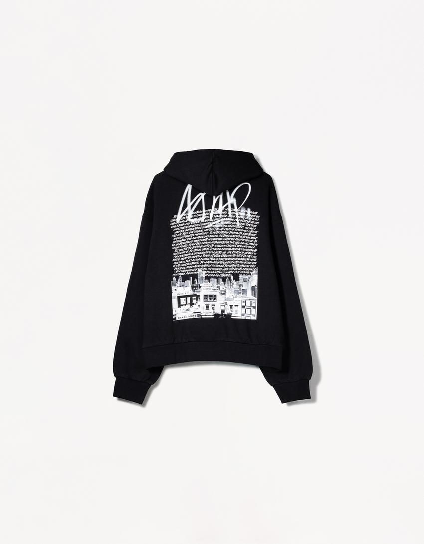  Printed Square Cut Hooded Sweatshirt 