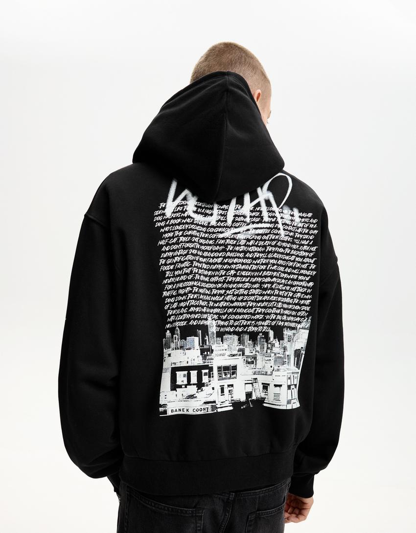  Printed Square Cut Hooded Sweatshirt 
