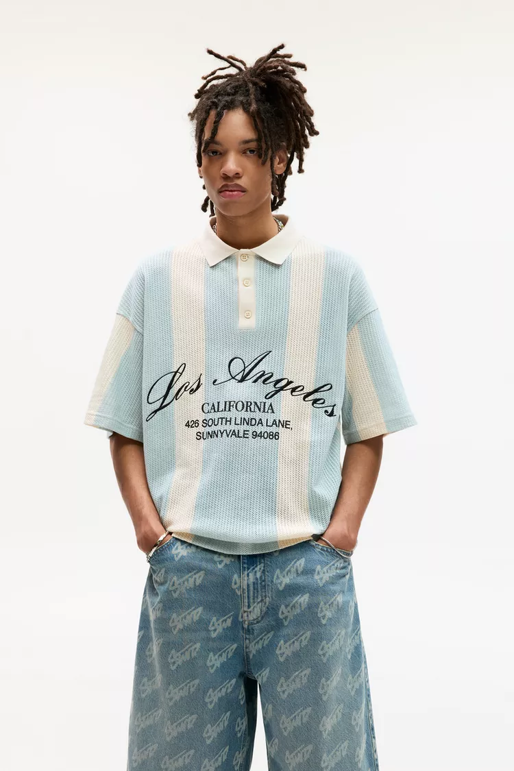 Striped and polo neck STWD knitted t-shirt
