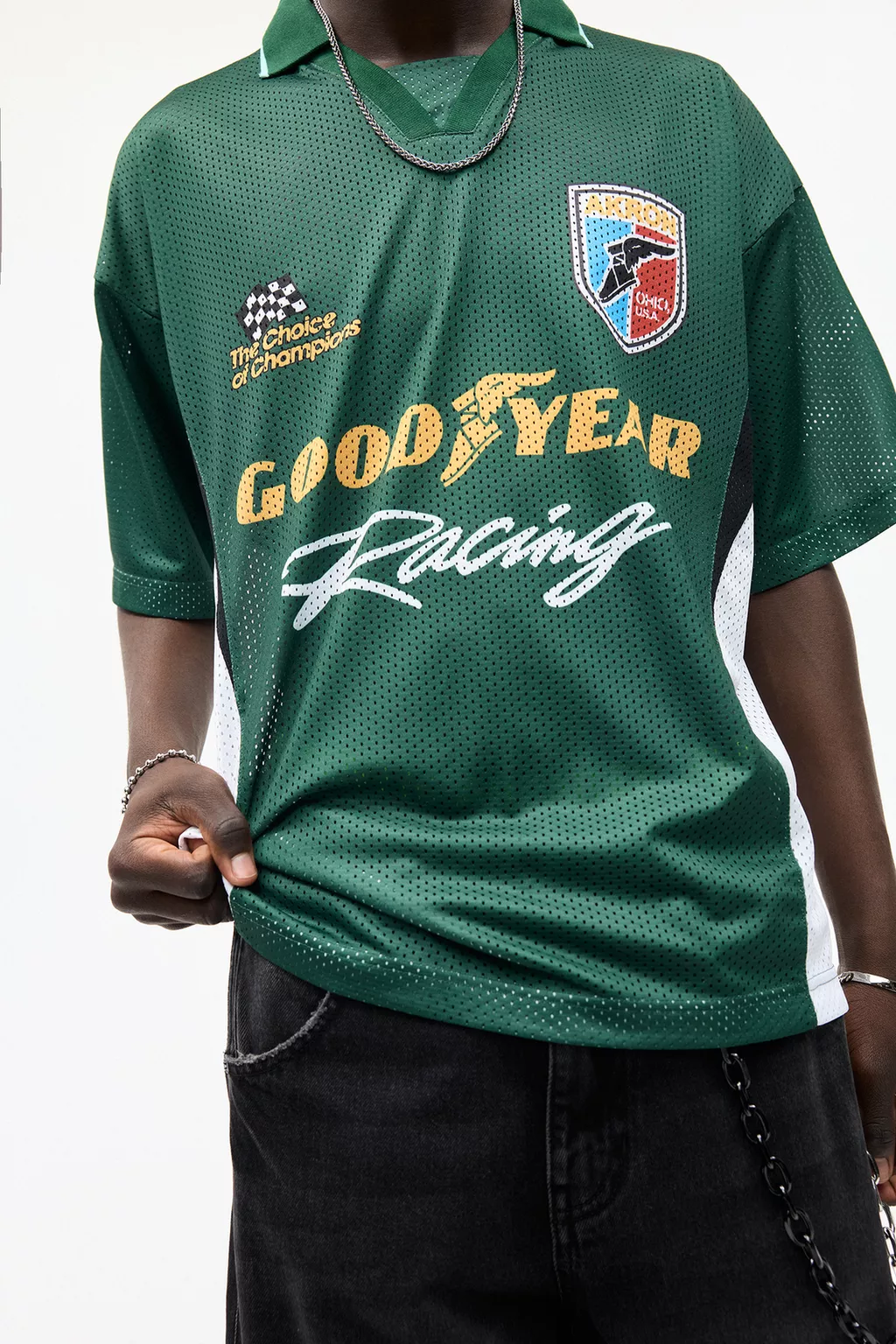  Goodyear racing themed polo collar t-shirt 