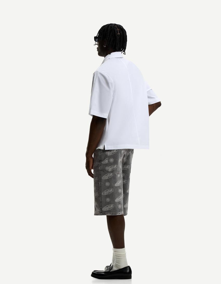 Jacquard denim bermuda shorts