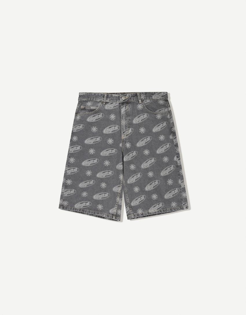 Jacquard denim bermuda shorts