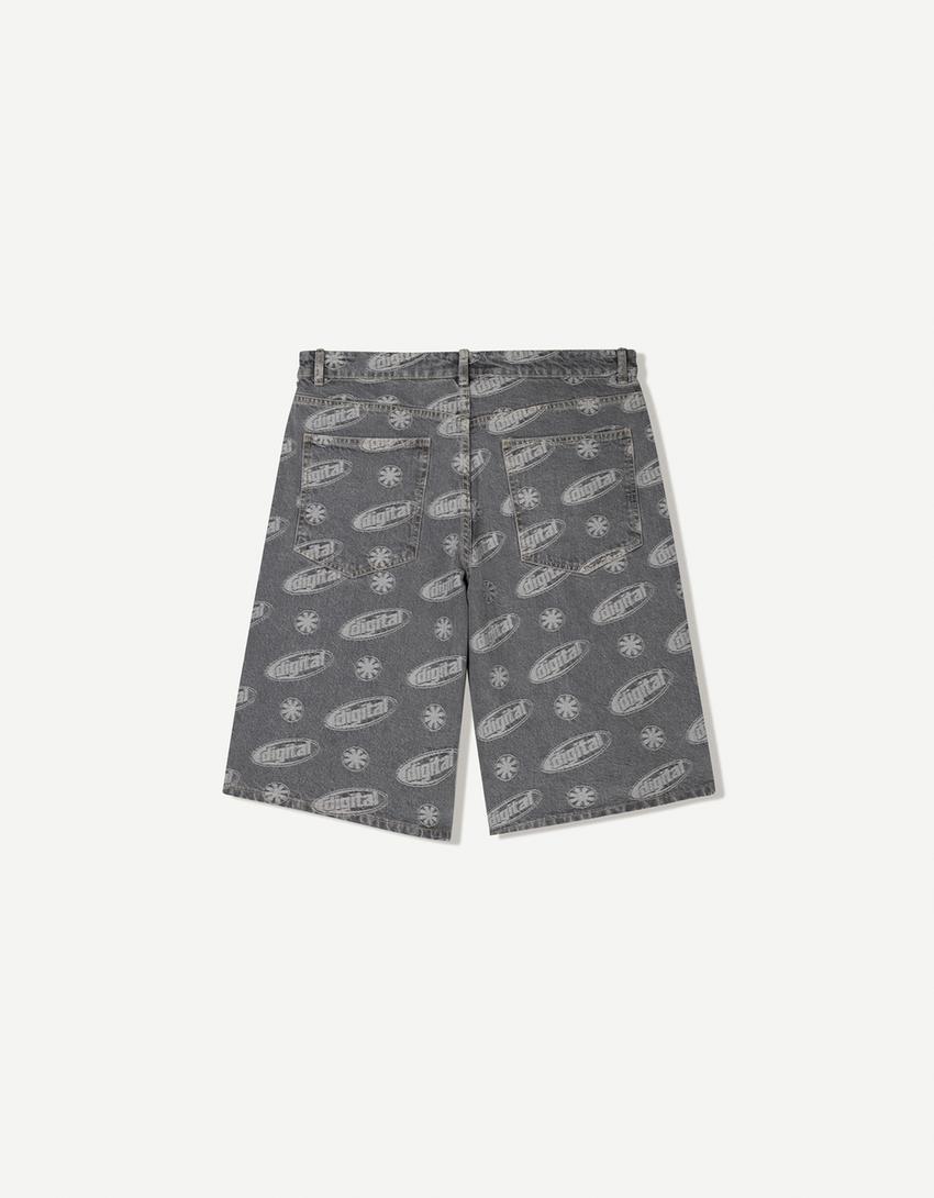 Jacquard denim bermuda shorts
