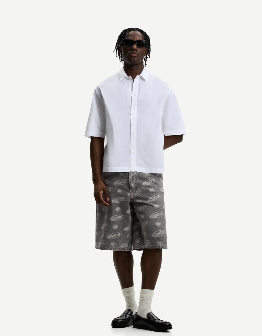 Jacquard denim bermuda shorts