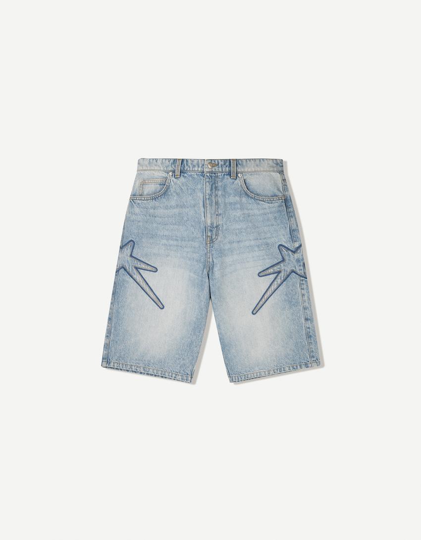 Star patch bermuda denim shorts