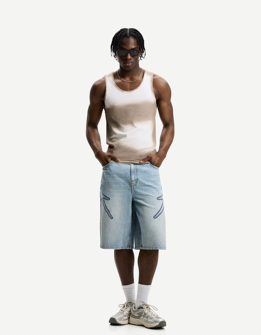 Star patch bermuda denim shorts
