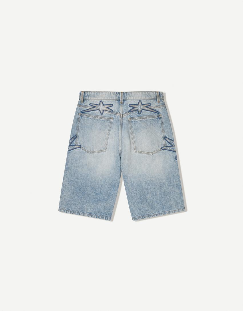 Star patch bermuda denim shorts