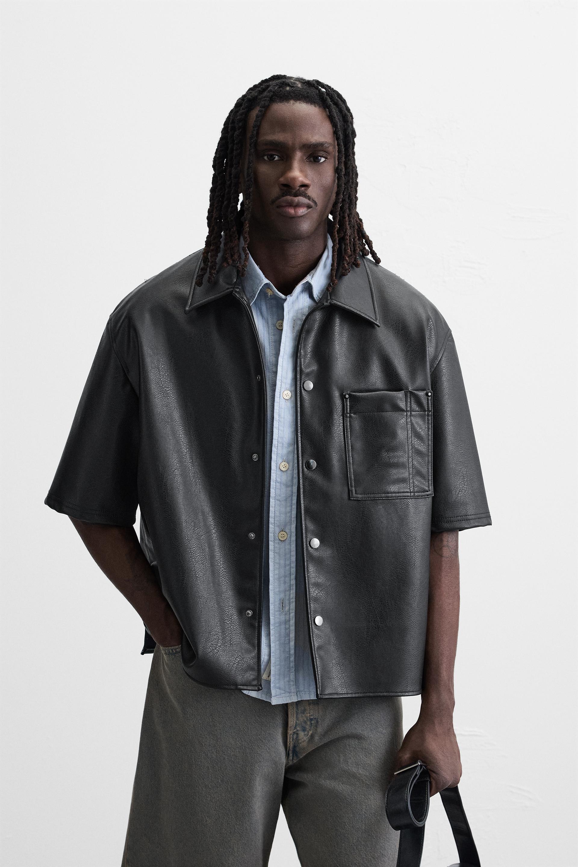 LEATHER EFFECT OVERSHIRT
