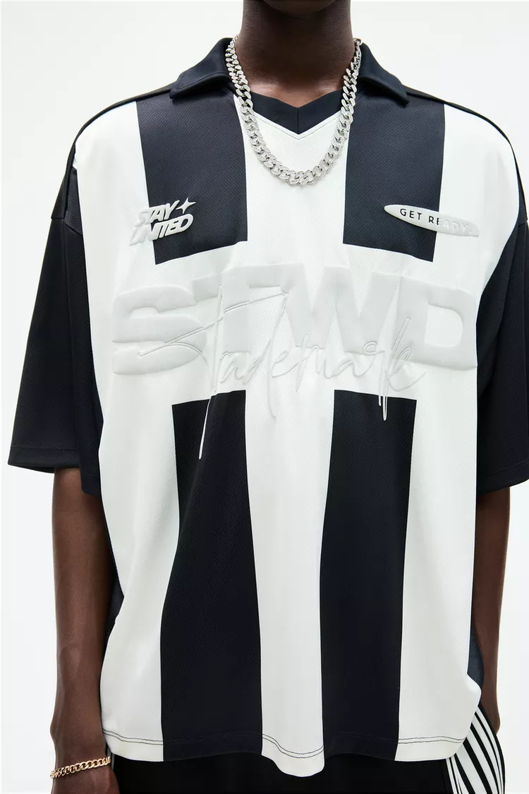 Striped STWD football t-shirt