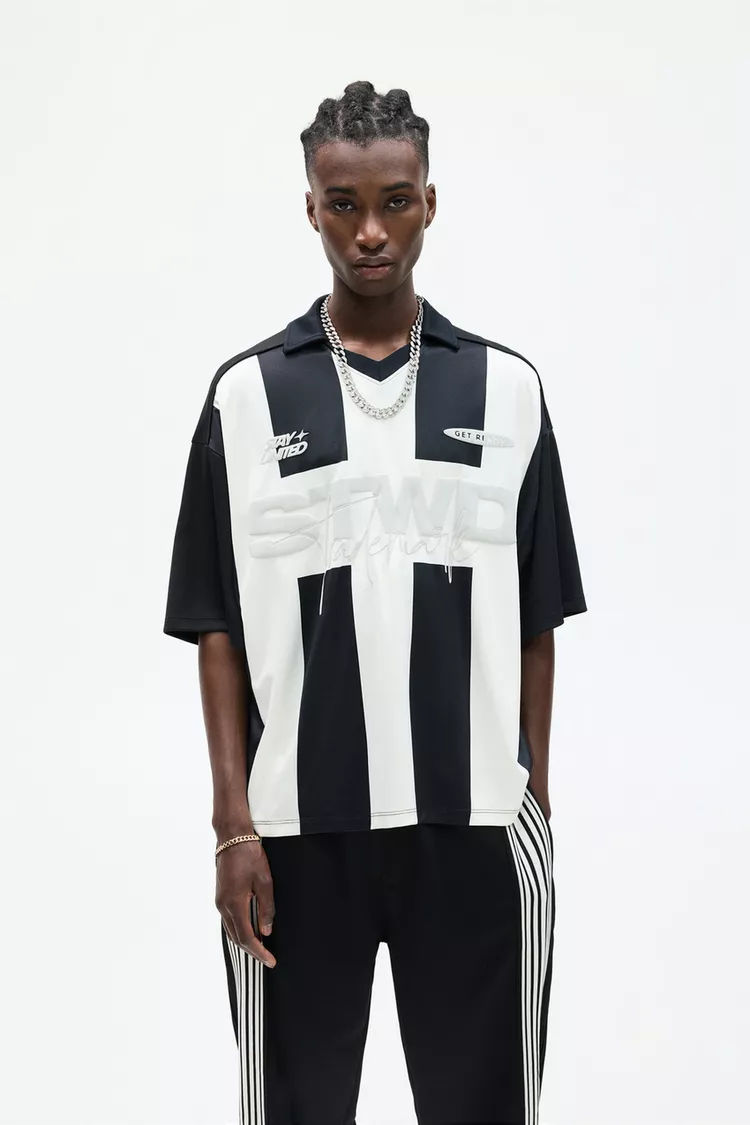 Striped STWD football t-shirt