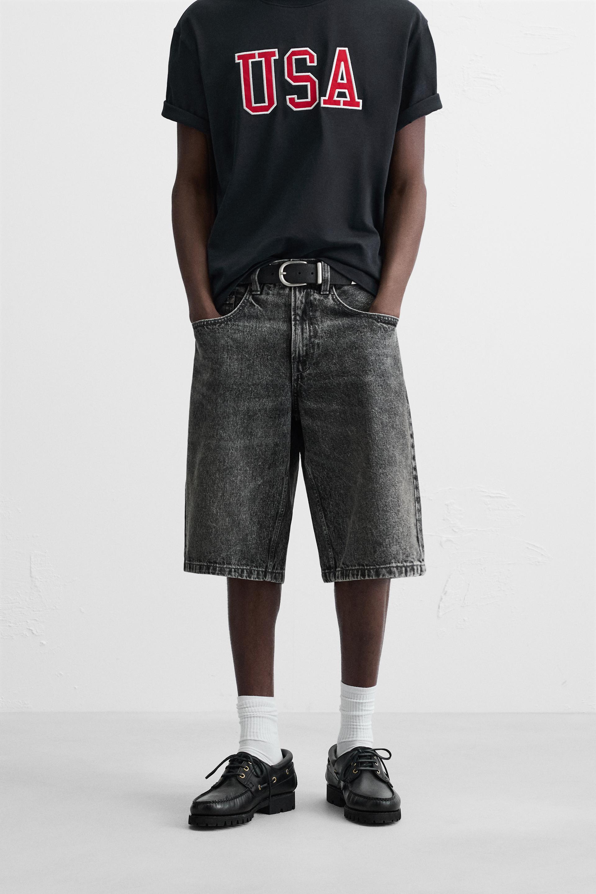 FADED WASH BAGGY FIT DENIM BERMUDA SHORTS