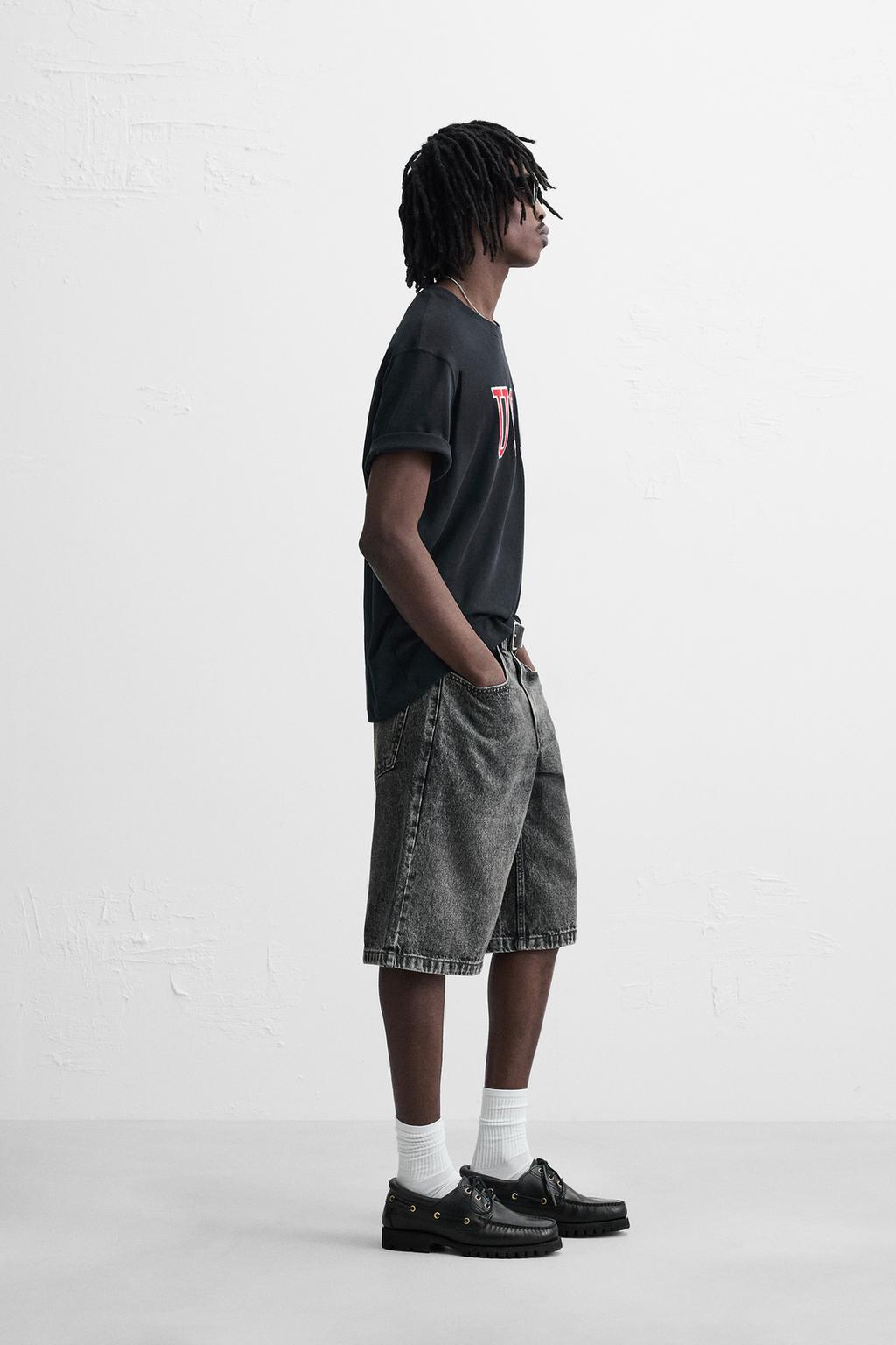FADED WASH BAGGY FIT DENIM BERMUDA SHORTS