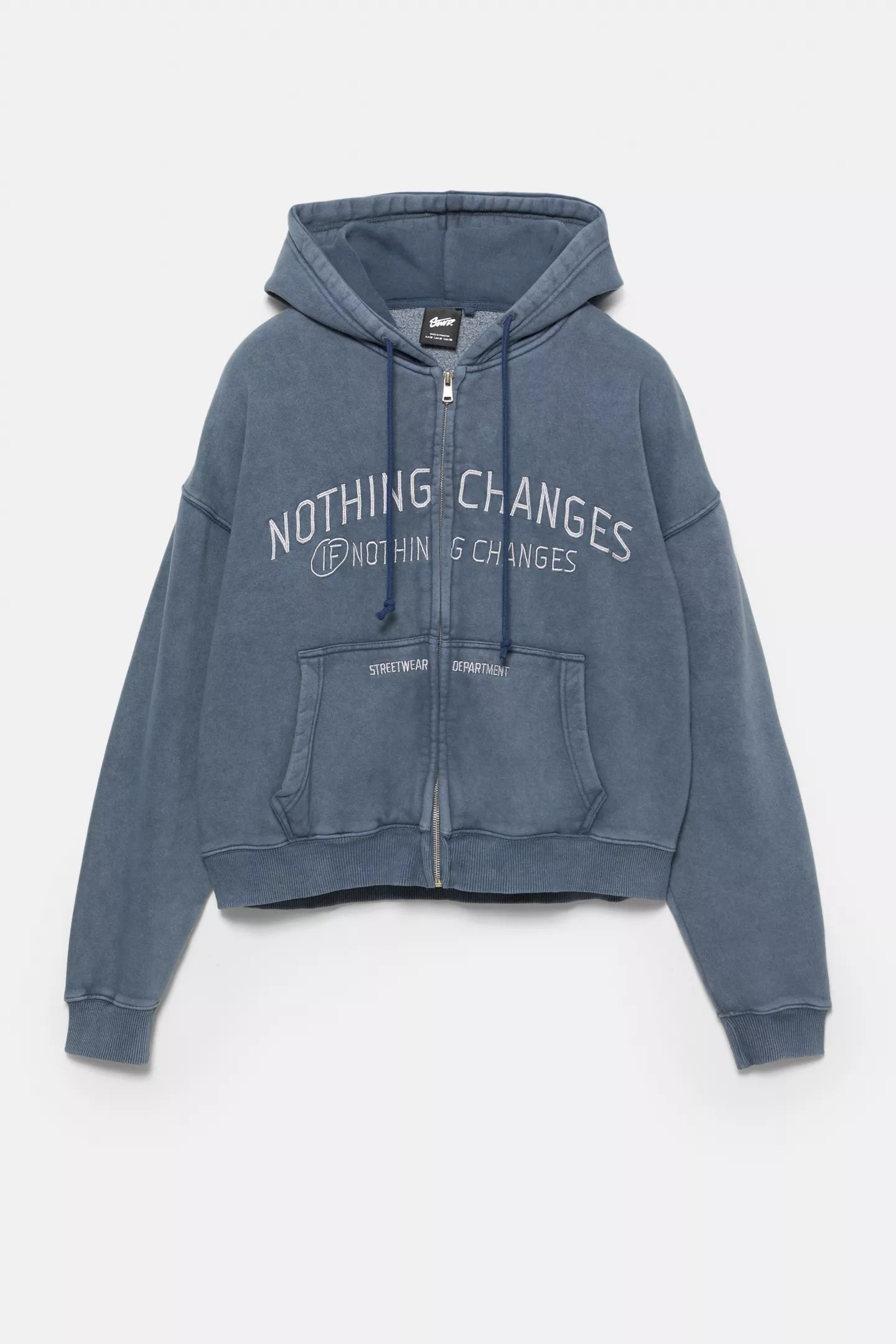 Hooded sweatshirt with embroidered zipper