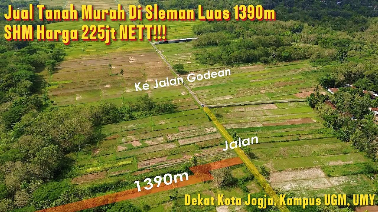 DL-067 Jual Tanah Luas 1390m² Harga 225jt Di Moyudan Dekat Kota Jogja Dan Kampus UGM!!!