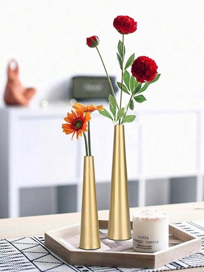 Modern Gold Metal Vases Set