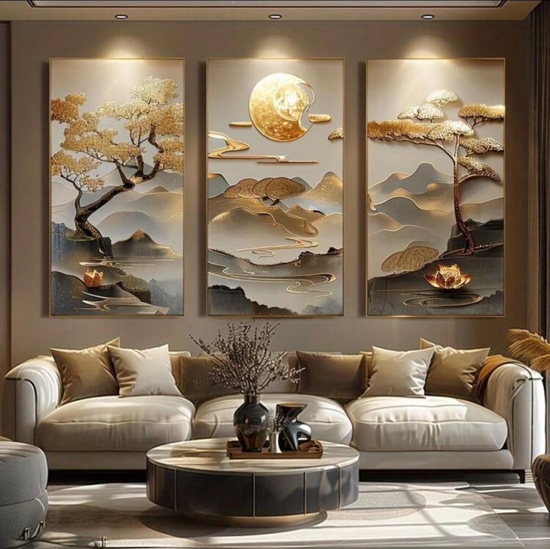 Luxury Golden Landscape Wall Art Set