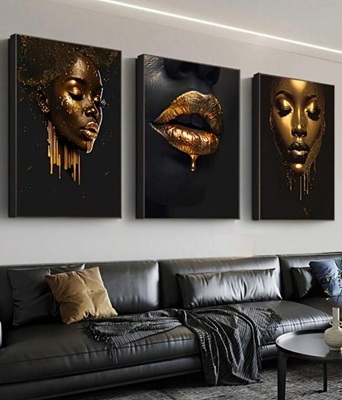 Luxury Gold Lips Wall Art Set