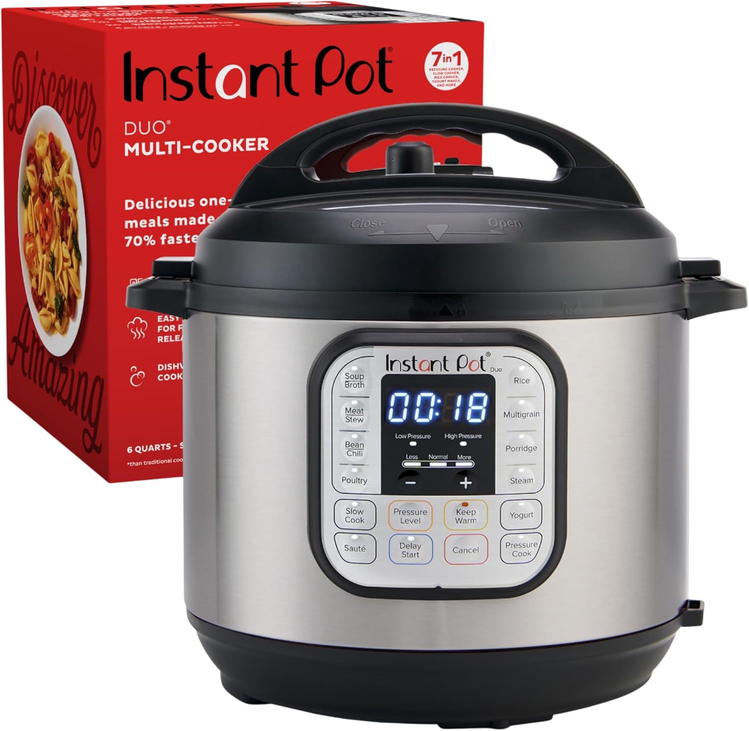 NEW Instant Pot Duo 7-in-1 Electric Pressure Cooker, Slow Cooker, Rice Cooker, Steamer, Sauté, Yogurt Maker, Warmer & Sterilizer, Includes App With Over 800 Recipes, Stainless Steel, 6 Quart