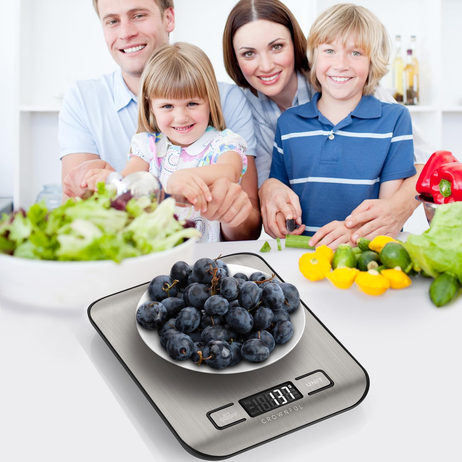 NEW CROWNFUL Food Scale, 11 lb Digital Kitchen Scales with Built-in Coin Battery, Weight Ounces and Grams for Cooking and Baking, 6 Units with Tare Function, LCD Display, 304 Stainless Steel
