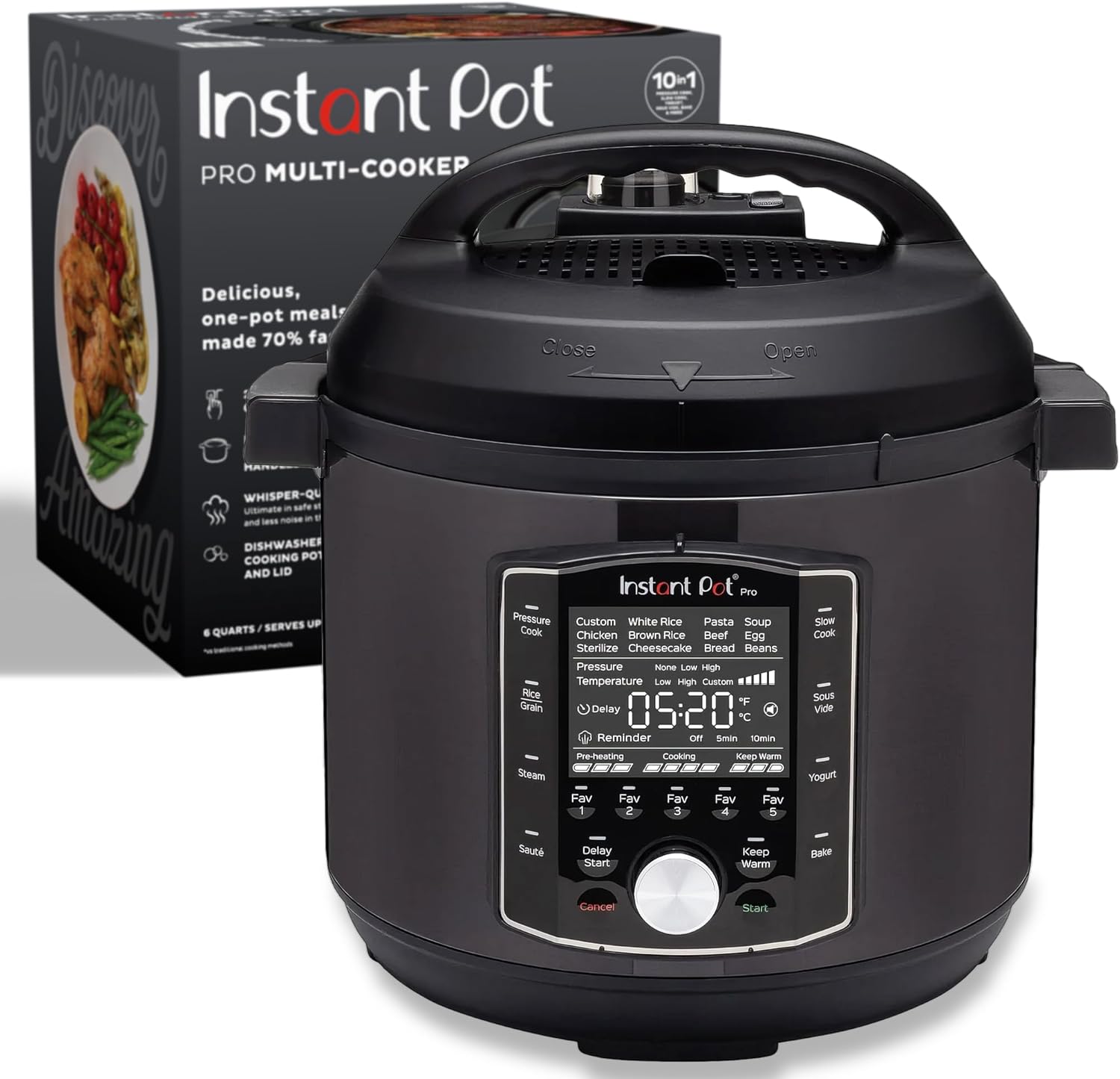 NEW Instant Pot Pro 10-in-1 Pressure Cooker, Slow Cooker, Rice/Grain Cooker, Steamer, Sauté, Sous Vide, Yogurt Maker, Sterilizer, and Warmer, Includes App With Over 800 Recipes, Black, 6 Quart