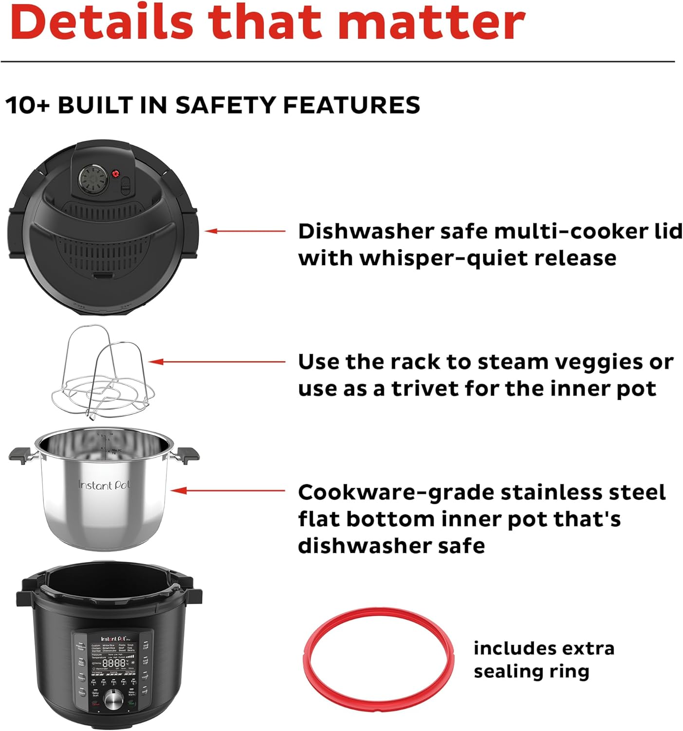 NEW Instant Pot Pro 10-in-1 Pressure Cooker, Slow Cooker, Rice/Grain Cooker, Steamer, Sauté, Sous Vide, Yogurt Maker, Sterilizer, and Warmer, Includes App With Over 800 Recipes, Black, 6 Quart