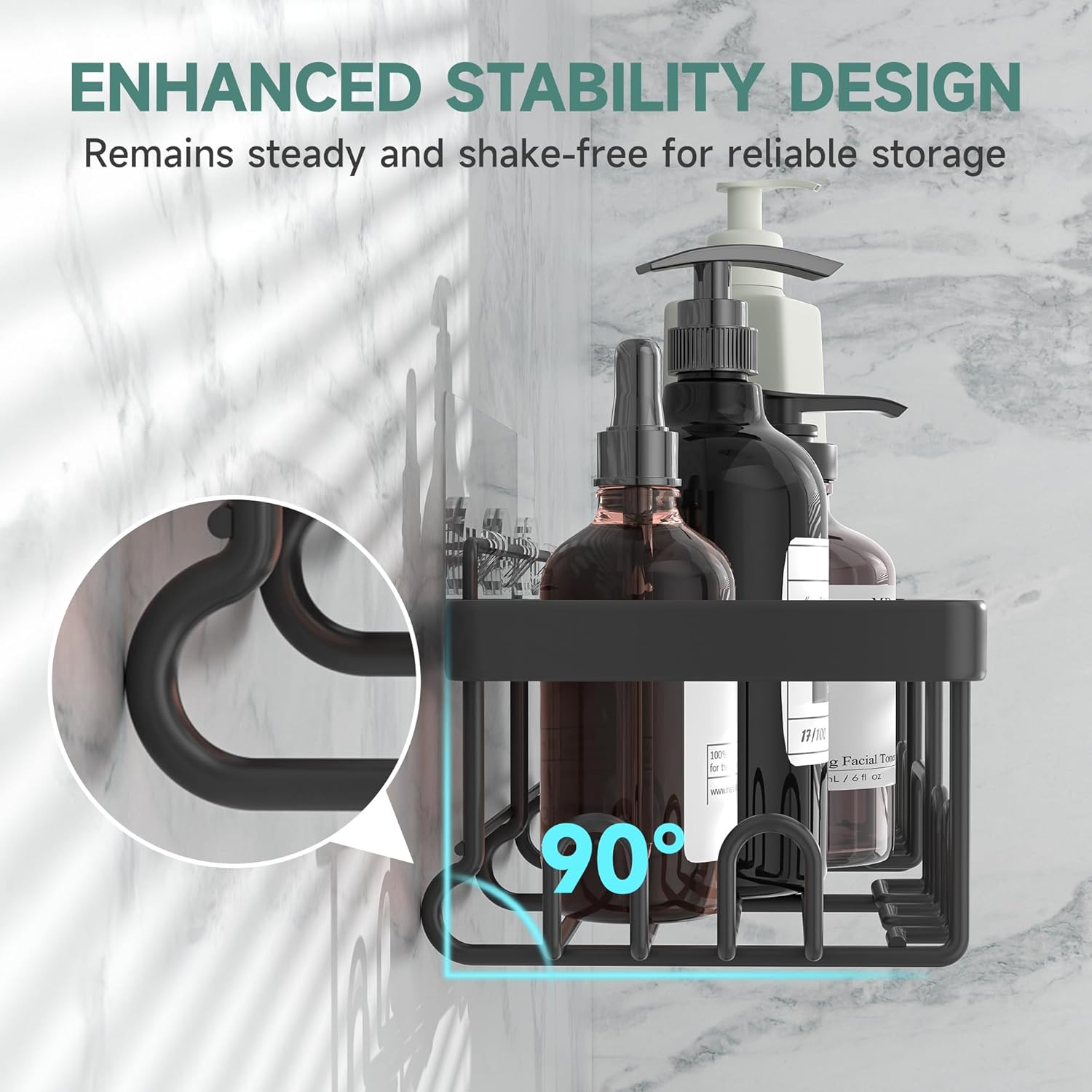 NEW Veken Adhesive Shower Caddy 6-Pack, Large Capacity Bathroom Organizers and Storage, Rustproof Shelves Rack with Soap Holder, No Drilling Wall-Mounted Kitchen & Home Decor, Bath Decor&Essentials, Black