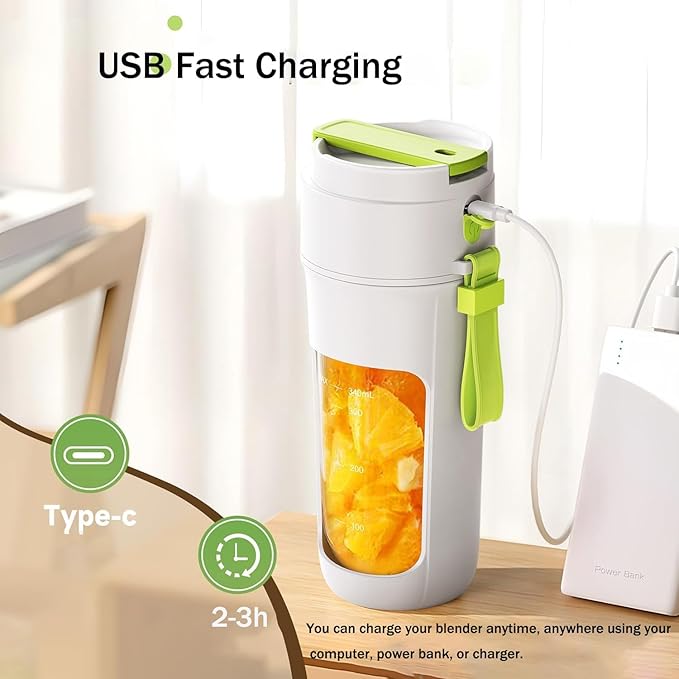 NEW Portable Blender,Household Fruit Mixer for Shakes and Smoothies, USB Rechargeable,340 ml Personal Juicer Cup,Easy to Clean,Easy to Use,BPA Free for Travel, Home and Office