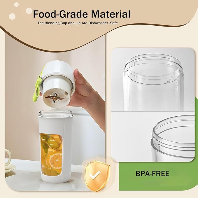 NEW Portable Blender,Household Fruit Mixer for Shakes and Smoothies, USB Rechargeable,340 ml Personal Juicer Cup,Easy to Clean,Easy to Use,BPA Free for Travel, Home and Office