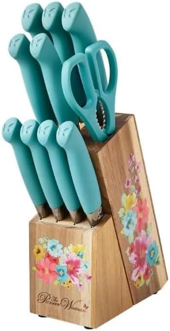 NEW Pioneer2 Woman Teal 11-Piece Stainless Steel Knife Block Set, Large