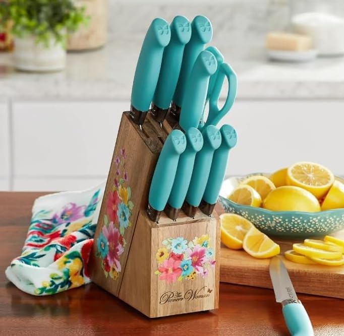 NEW Pioneer2 Woman Teal 11-Piece Stainless Steel Knife Block Set, Large
