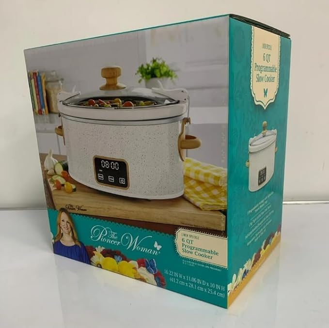 NEW Pioneer Woman 6 QT Slow Cooker, Locking Lid, Removable Crock, Digital, Linen speckle
