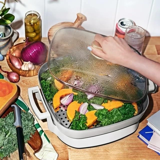 NEW 5 in 1 Electric Skillet - Expandable up to 7 Qt with Glass Lid, White Icing by Drew Barrymore