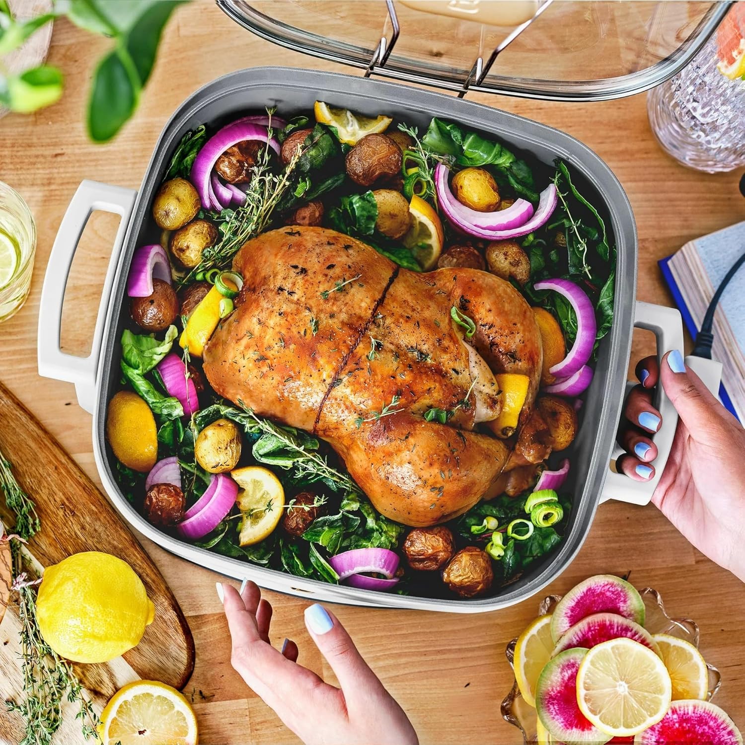 NEW 5 in 1 Electric Skillet - Expandable up to 7 Qt with Glass Lid, White Icing by Drew Barrymore