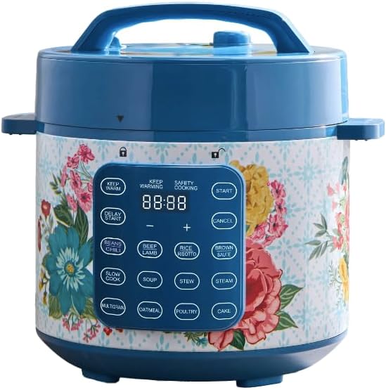 NEW Pioneer Woman 6-Quart Fancy Flourish Multi-Cooker – 7-in-1 Pressure Cooker with Touch Control,13 Smart Cooking Presets – Pressure Cook, Slow Cook, Sauté, Steam, Rice, and More