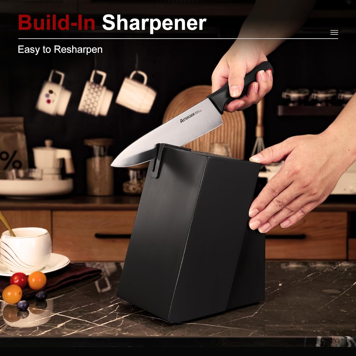 NEW Astercook Knife Set, 15 Pieces Kitchen knives Set with Built-in Sharpener, High Carbon German Stainless Steel Chef Knife Block Sets, Sharp & Rust Resistant Dishwasher Safe, Black