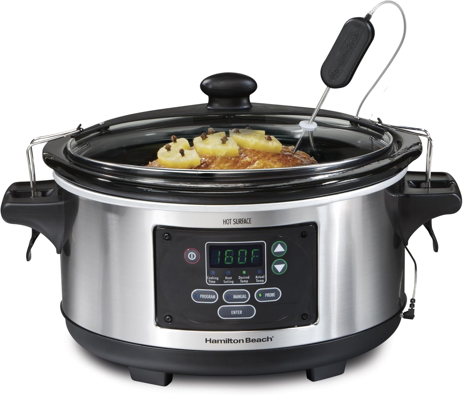 NEW Hamilton Beach Portable 6 Quart Digital Programmable Slow Cooker Lock, Dishwasher Safe Crock & Lid, Set & Forget, Stainless Steel