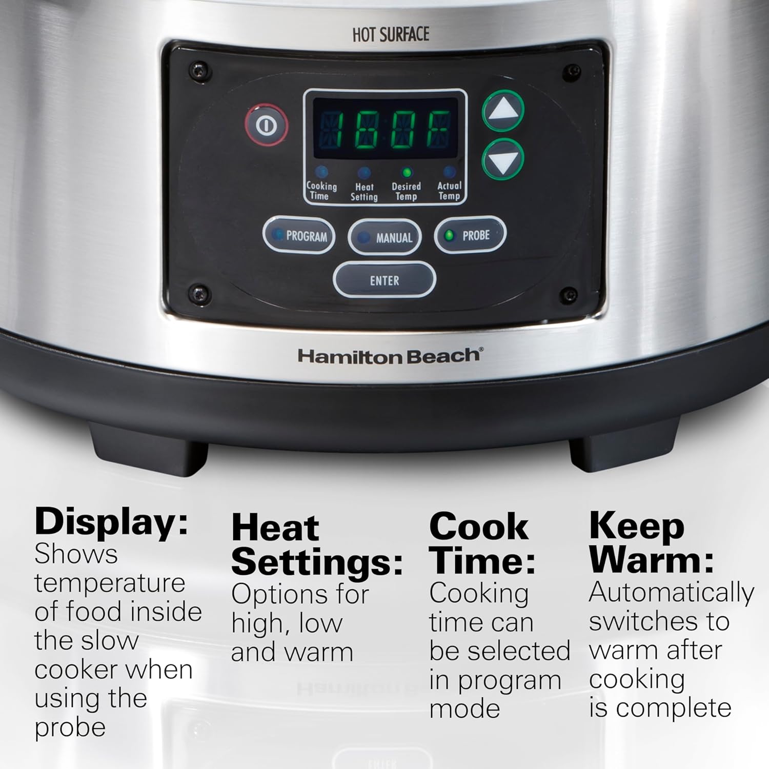 NEW Hamilton Beach Portable 6 Quart Digital Programmable Slow Cooker Lock, Dishwasher Safe Crock & Lid, Set & Forget, Stainless Steel