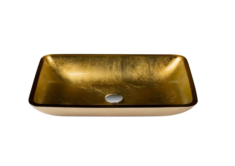 NEW KRAUS Rectangular Gold Glass Vessel Bathroom Sink, 22 inch GVR-210-RE