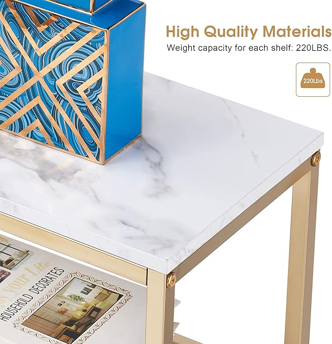 NEW ivinta Narrow Console Table, White Marble Sofa Table Small TV Entryway Table with Storage Shelf, Buffet Table for Hallway Living Room, 47.2inch Sage-80GOLD (White, 47 inch)