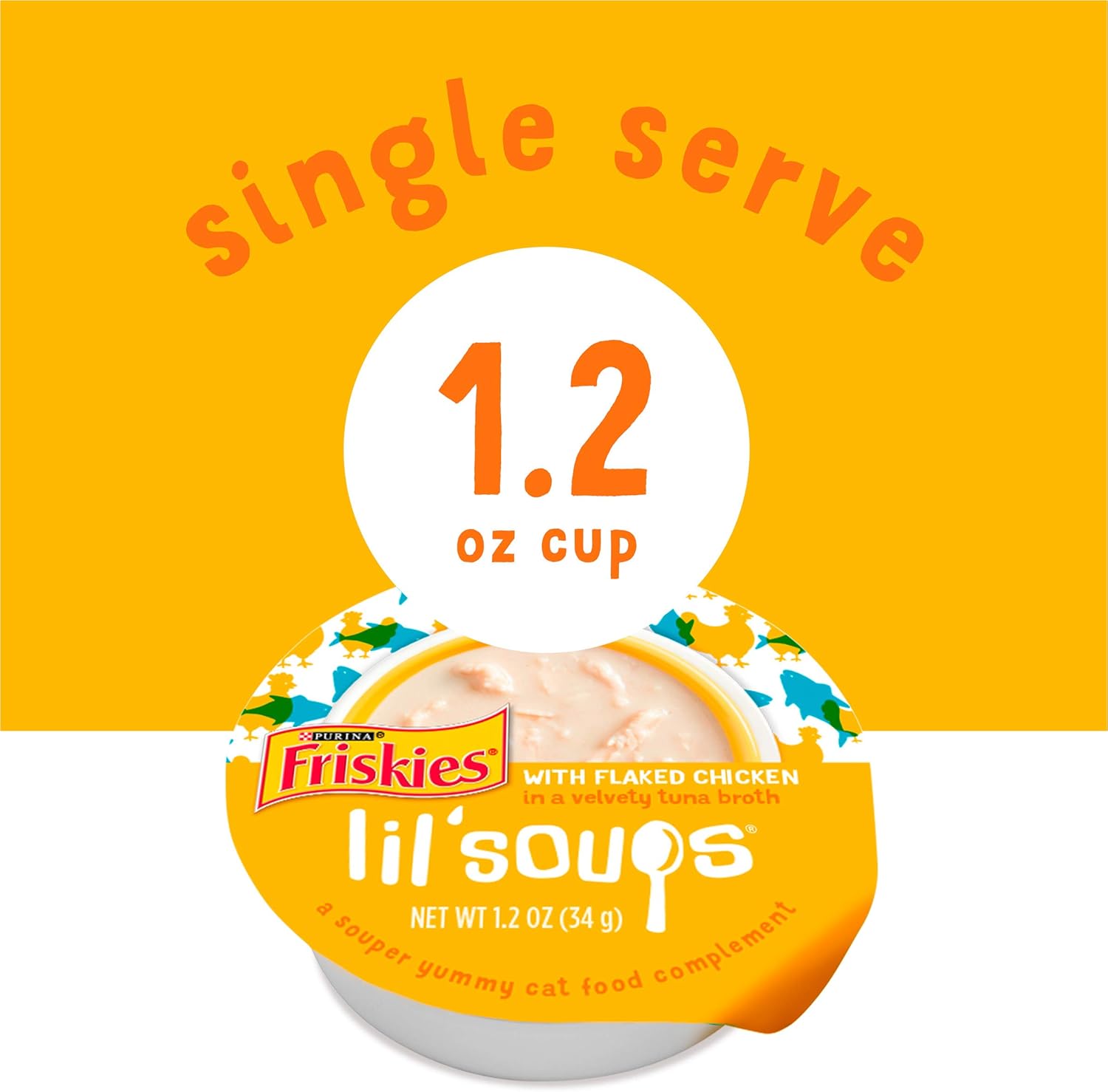 Purina Friskies Natural, Grain Free Wet Cat Food Lickable Cat Treats, Lil' Soups Flaked Chicken - (Pack of 8) 1.2 oz. Tubs