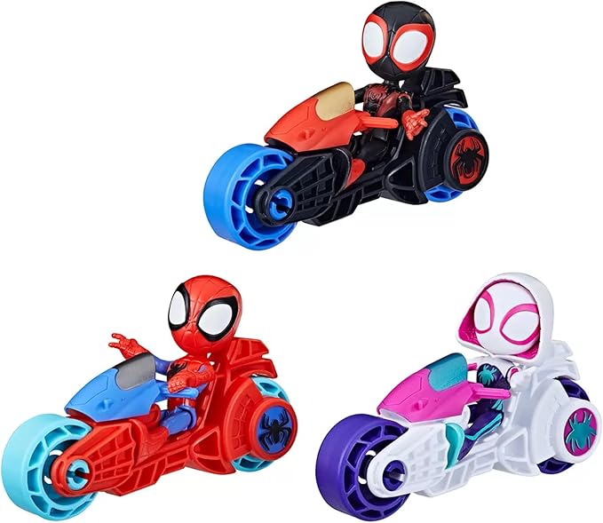 NEW SPIDEY AND HIS AMAZING FRIENDS - Motorized Squad of Spidey Team in Motorcycle Toys for Boys and Girls from 3 years old