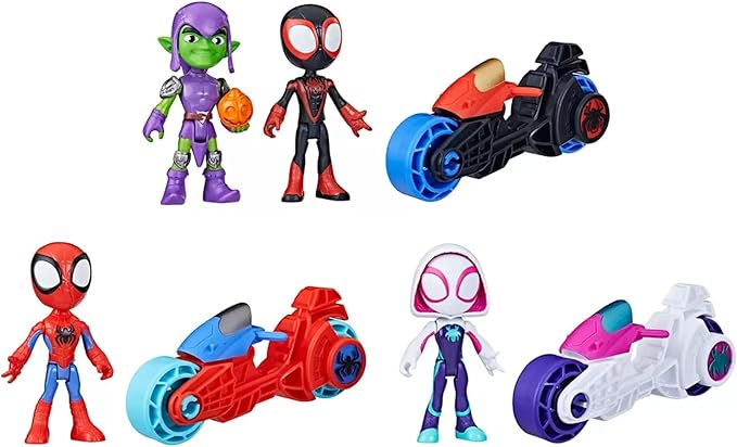 NEW SPIDEY AND HIS AMAZING FRIENDS - Motorized Squad of Spidey Team in Motorcycle Toys for Boys and Girls from 3 years old