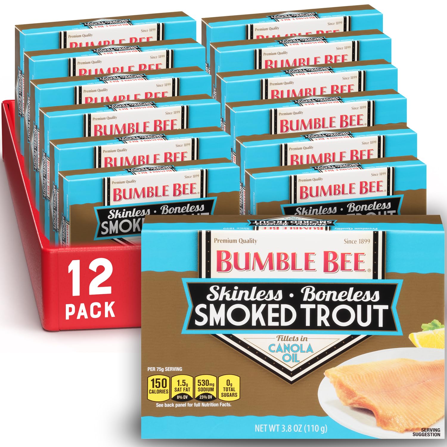 Bumble Bee Skinless & Boneless Smoked Trout Fillets, 3.8 oz Cans (Pack of 12) - 17g Protein per Serving - Gluten Free - Great Snack or Use in Seafood Recipes