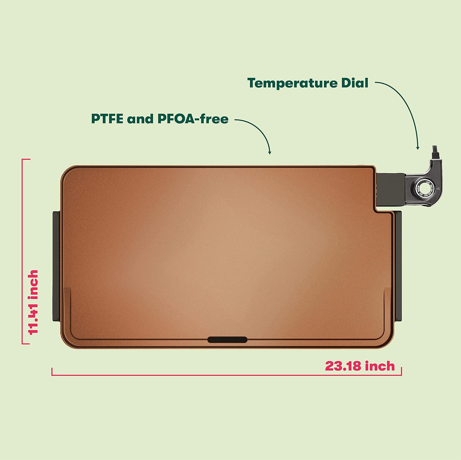 NEW BELLA XL Electric Ceramic Titanium Griddle, Make 15 Eggs At Once, Healthy-Eco Non-stick Coating, Hassle-Free Clean Up, Large Submersible Cooking Surface, 12" x 22", Copper/Black