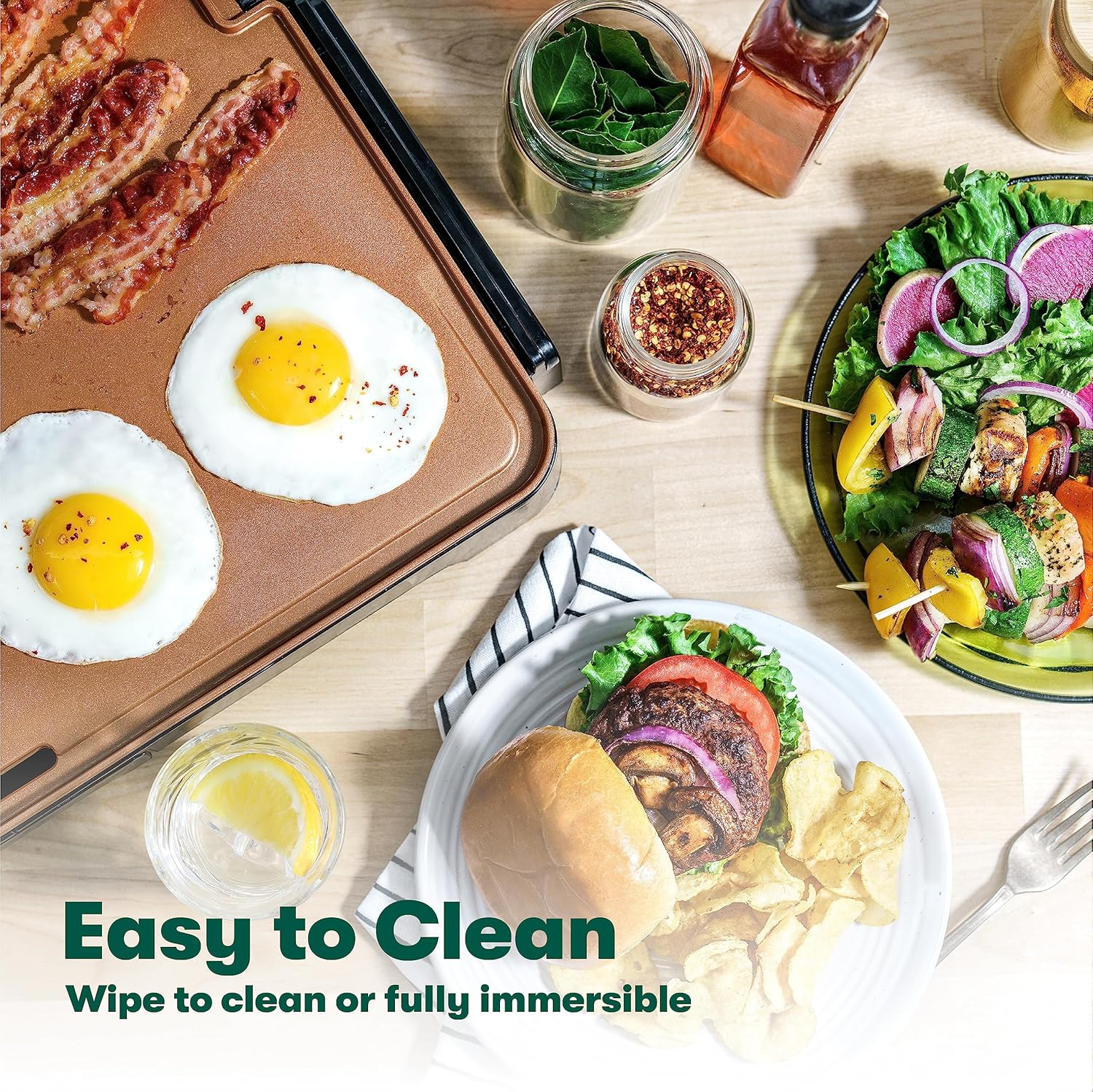 NEW BELLA XL Electric Ceramic Titanium Griddle, Make 15 Eggs At Once, Healthy-Eco Non-stick Coating, Hassle-Free Clean Up, Large Submersible Cooking Surface, 12" x 22", Copper/Black